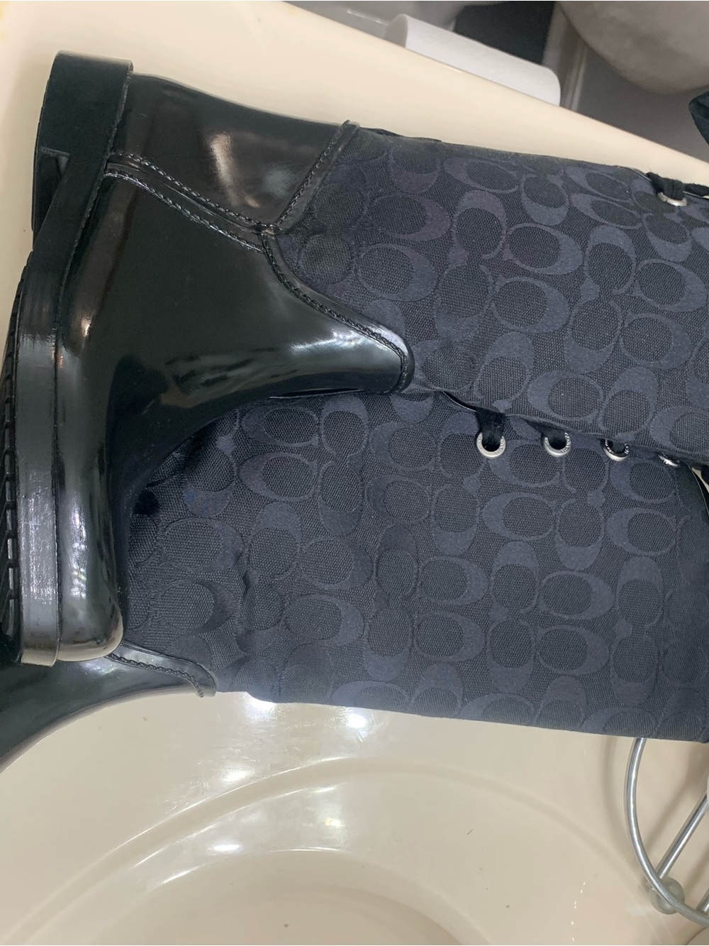 Coach Black Signature Lace-Up Knee Boots - Picture 4 of 6